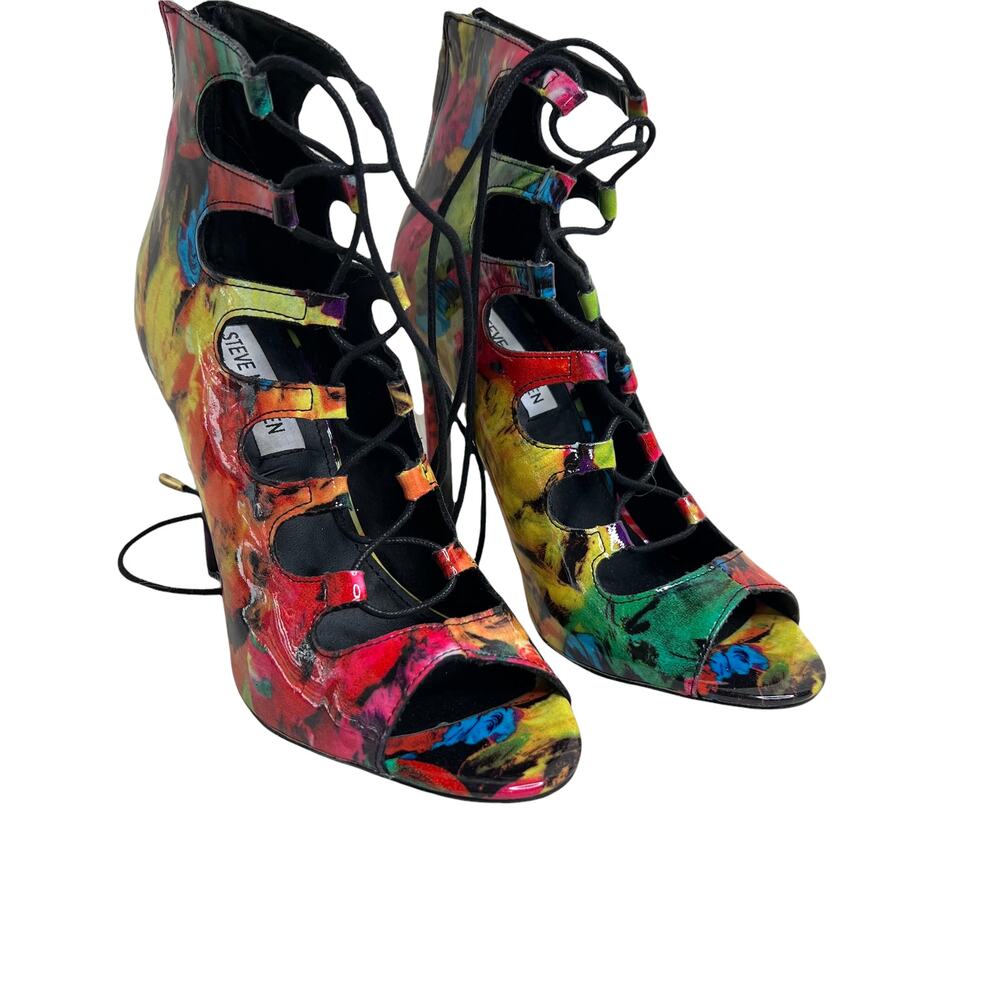 Steve Madden Watercolor Multicolor Heels Cage Tie Up Size 7
